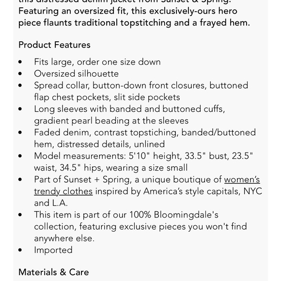 Sunset and Spring Pearl Distrssed Denim Jacket size Large - Picture 6 of 6